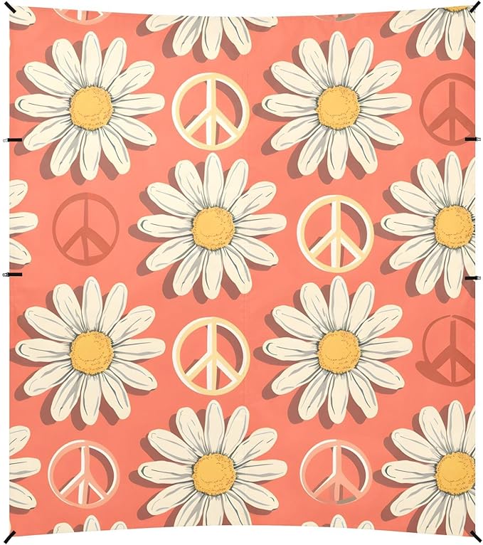 ALAZA Daisy Flower Peace Symbol Beach Tent Sun Shelter UPF50+ Protection Beach Shade Canopy w/ 4 Sandbags for Outdoor Camping Fishing Backyard Fun Picnic 10x9 ft