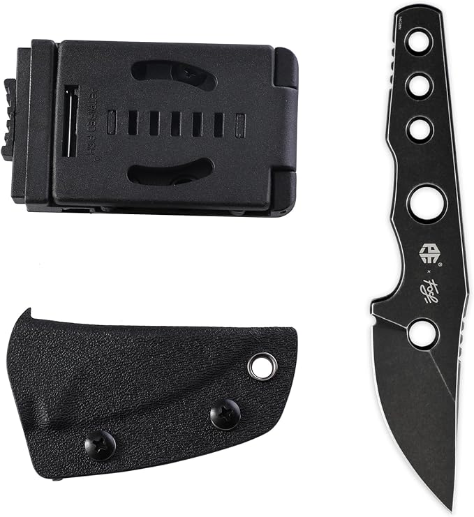 Petrified fish PFE13 Bison Fixed Blade Knife 2.4 14C28N Stonewashed Blade 2.52oz 14C28N Handle Fixed Blade Knife for Camping EDC Outdoor (Black Stonewashed)