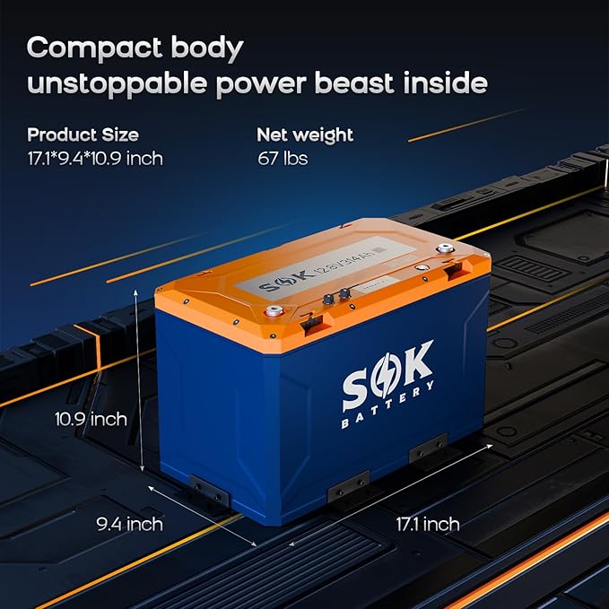SOK Battery 12V 314Ah LiFePO4 Battery Marine Grade Low-Temp Protection Power Outage Built-in Heater ABS Casing for RV or Solar Marine Boat and Wind Off-grid Applications