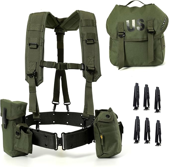 MT Military ALICE Yoke Shoulder Strap with Belt Utility Army Butt Pack and Canteen &amp Magazine Pouch set for Outdoor Backpack Olive Drab