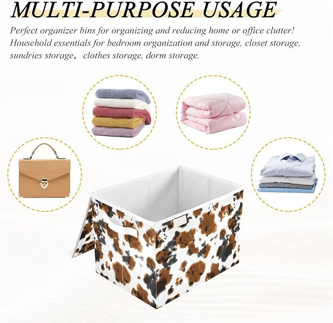 Storage Box Cow Print Tie Dye Closet Storage Bins with Lids Foldable Oxford Fabric Storage Box for Home Bedroom Closet Office (16.5x12.6x11.8 in)