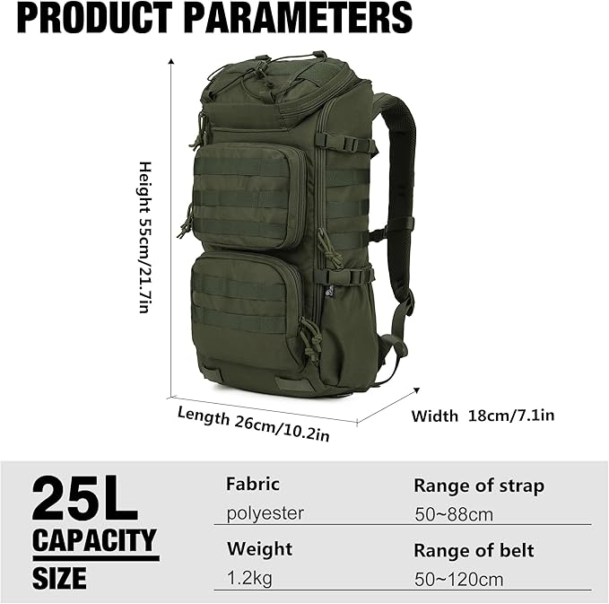 Mardingtop Tactical Backpacks Molle Hiking daypacks for Motorcycle Camping Hiking Military Traveling25L Backpack