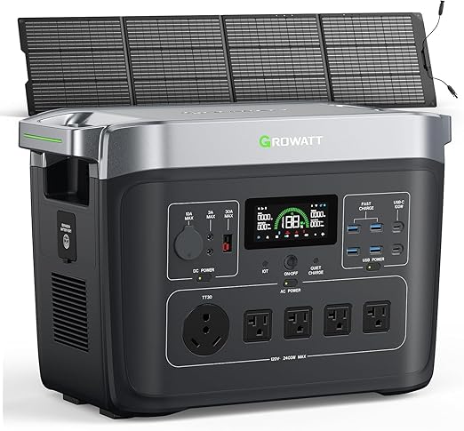 GROWATT Portable Power Station with 200W Solar PanelBlack Infinity 2000 Electric Solar Generator2048Wh LifePO4 Battery 2200W AC Output for Home Use Outdoor Camping RVs and Emergency Backup