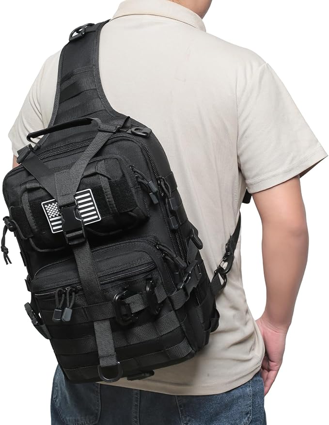 Tactical Sling Bag Backpack Military Rover Shoulder Sling Pack EDC Molle Range Bag Crossbody Chest Pack (Black)