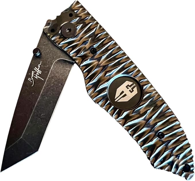 HOFFNER 3.5 EDC Folding Knife with Pocket Clip VG10 Japanese Stainless Steel Black Acid Washed Tanto Blade - (Chiseled Maduro Aggressive Texture Grip) - Camping Hiking Outdoor Survival