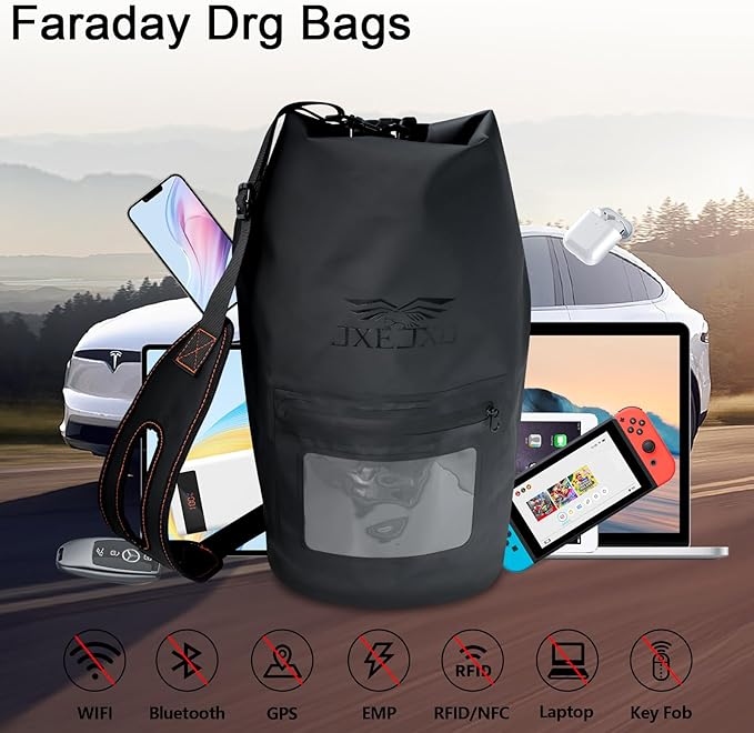 JXE JXO 15L Waterproof Faraday Dry Bag for Electronic Device Security | Military-Grade EMP &amp RFID Signal Blocking Anti-Tracking &amp Hacking Protection Data Privacy Shield for Mobile Devices （M