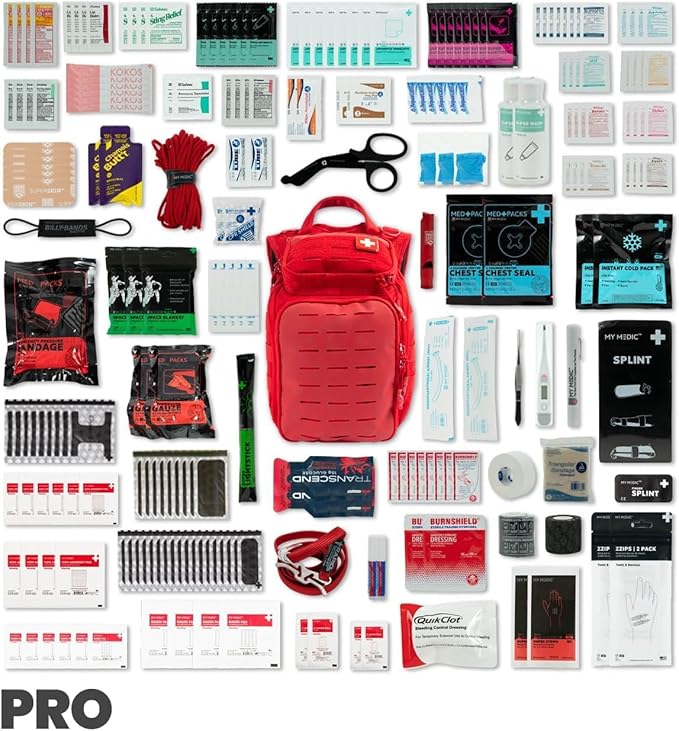 My Medic Recon PRO - HSA FSA First Aid Kit - 250+ First Aid and Survival Essentials Supplies &amp Must Have IFAK for Home Car Office or Business - Red