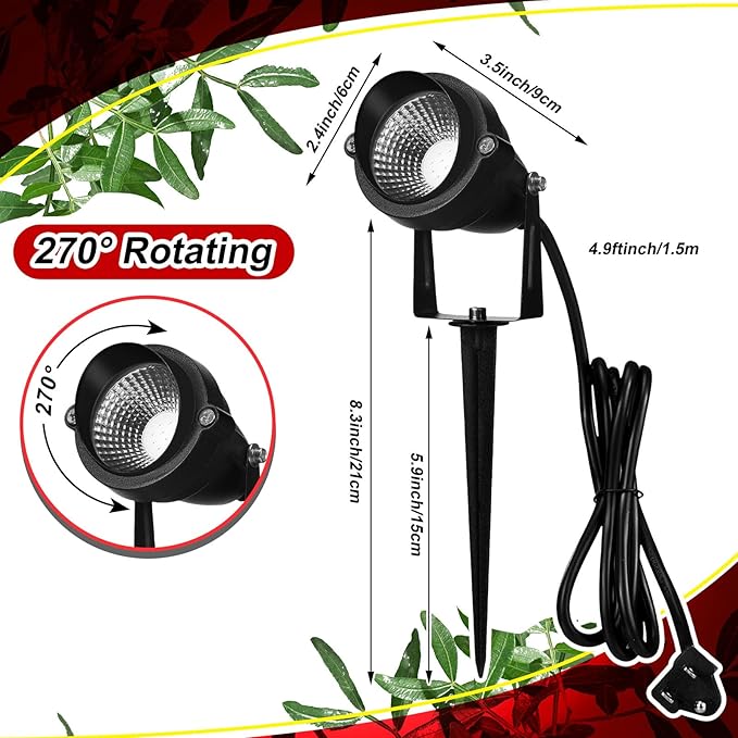 Rossesay 4 Pcs Christmas Red Spotlight Outdoor Plug in Landscape Lighting 12w Ip66 Waterproof LED Lights with Spiked Stand 270° Adjustable Outdoor Spot Lights for Yard Lawn Garden Tree Flags Holiday