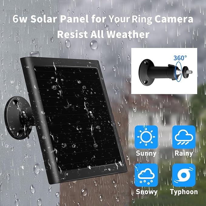6W Solar Panel Charger for Ring Camera Compatible with Ri ng Stick Up Camera and Ring Spotlight Plus/Pro Camera Battery Waterproof (Black 2Pack)