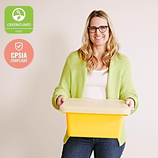 ECR4Kids Square Bin with Lid Storage Containers Yellow 2-Pack