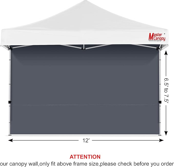 MASTERCANOPY 12x12ft Canopy SunWall Instant Canopy SideWall for Pop Up Canopy Tent Gazebos UV Protection Sidewall Only Spliceable (1 Pack Dark Gray)