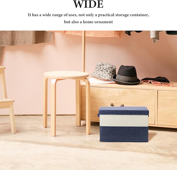 FOMIYES Foldable Cotton Linen Storage Bin with Lid 37.5x27.5x26cm Large Cloth Closet Storage Basket for Home Organization and Sundries Container