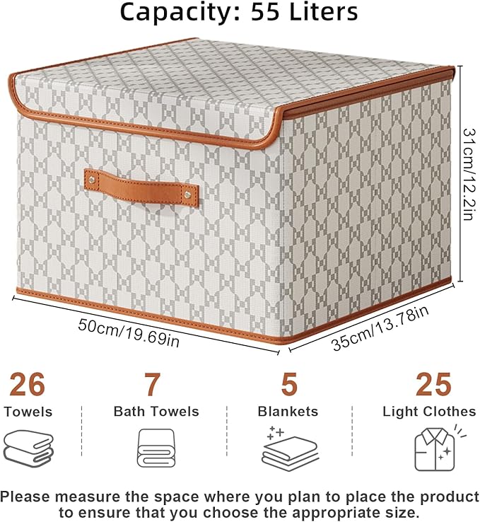 Tuza 2 Pack Fabric Storage Bins with Lids Collapsible Closet Organizer Container Decorative Storage Boxes with Lids for Organizing Clothes Blanket Grey &amp White Extra Large