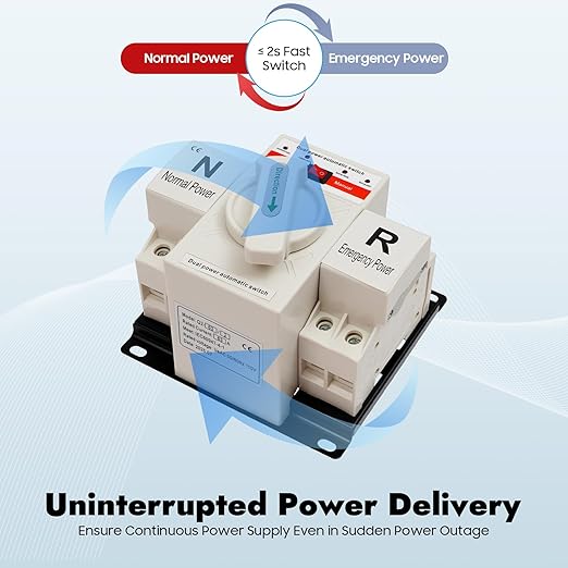 63A 110V Dual Power Automatic Transfer Switch Manual Transfer Switch 50/60Hz Din Rail Mounted Mini ATS 2/3/4P 63/32A for Hone Generator and Backup Power RV (2P 63A White)