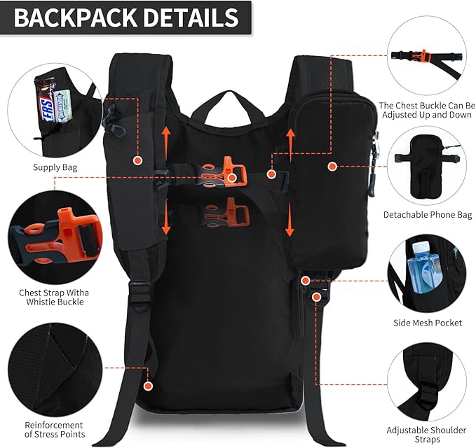 Hiking Backpack 10L/15L Small Daypack Lightweight Packable Travel Foldable Water Resistan for Women Men (Black 10L)