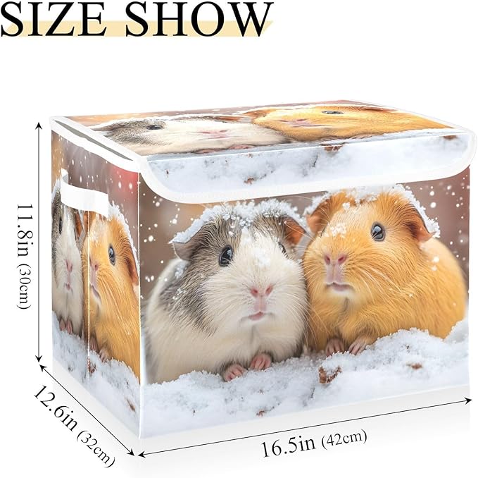 AIXIWAWA Lidded Storage Cube (Guinea Pig Love) Fabric Foldable Closet Bins with Flip Lid and Handles Organizer Basket Container 16.5 x 12.6 x 11.8 IN