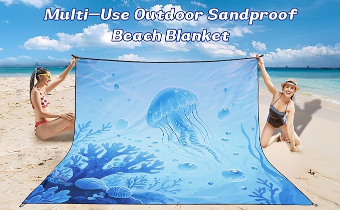 Beach Blanket Waterproof Sandproof Beach Mat 79 X 83/10'x9'for 2-8 Adults Quick Drying Outdoor Picnic Mat Beach Accessories for Travel Camping Hiking