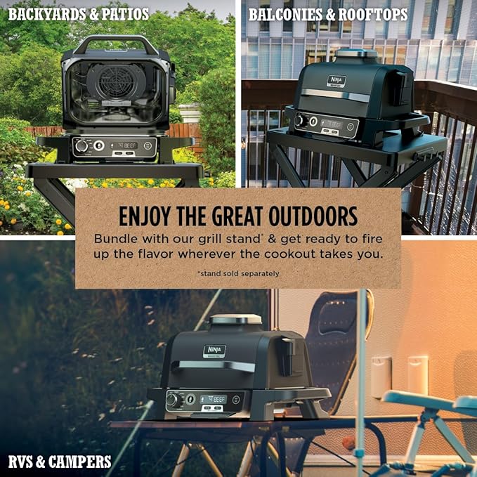 Ninja OG751 Woodfire Pro Outdoor Grill Built-In Thermometer7-in-1 Master GrillBBQ Smoker&amp Outdoor Air Fryer Plus BakeRoastDehydrate &amp BroilWoodfire TechnologyWeather-ResistantGrey XL