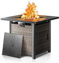 28 Inch Outdoor Propane Fire Pit Table 50000 BTU Square Rattan Propane Fire Pit with Steel Tabletop &amp Removable Lid 4-in-1 Gas FirePit Table with Glass Stones for Patio Backyard