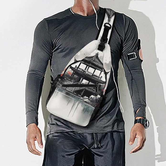 Chest Bag Chest Bag for Men Tactical Running Chests Pack Outdoor Sports Chests Bag Chinese Ink Painting Sling Backpack Women Suitable for Hiking Running Cycling And Shopping