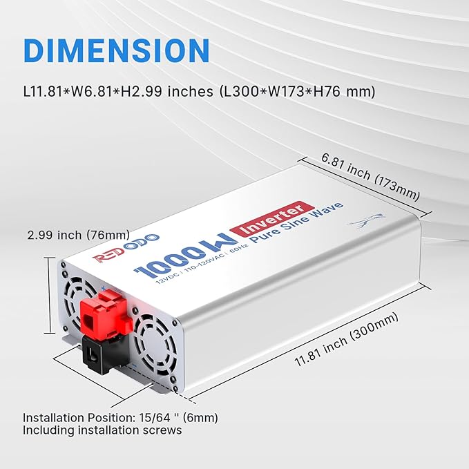 Redodo Pure Sine Wave Inverter 1000W Convert DC 12V to AC 110V Monitoring Screen Showing Real-Time Status for Off-Grid Solar Power System RV Home Backup Power