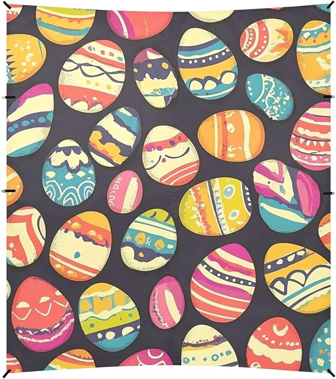 ALAZA Colorful Easter Egg Happy Easter on Black Beach Tent Sun Shelter Portable Canopy Sunshade for Outdoor Camping Picnics Backyard Fun 10x9 ft