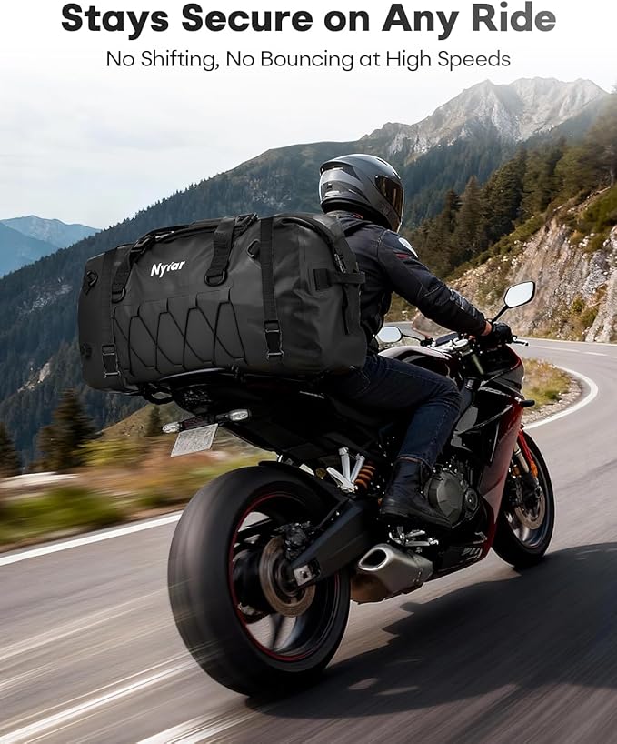 60L Waterproof Duffel Bag Motorcycle Dry Bag Backpack Heavy-Duty Roll-Top Waterproof Bag with Sealed Seams &amp Waterproof Zipper for Riding Kayaking Camping &amp Travel (Black)