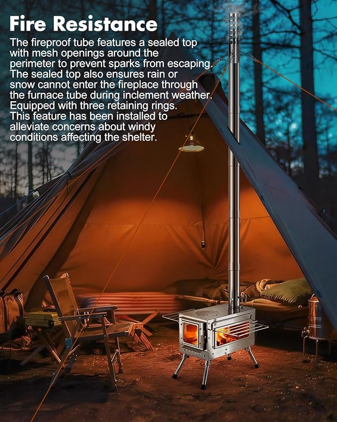 Camping Wood StoveWood Burning Tent StovePortable Hot Tent Stove for Camping Hunting Ice FishingCookingShelter
