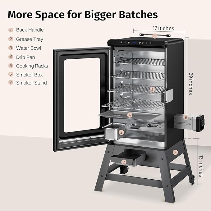 EAST OAK Ridgewood Pro 30 Electric Smoker Built-in Meat Probe &amp Elevated Stand for Outdoors Up to 6× Longer Smokes Adjustable Side Chip Loader Smoke with 725 sq in Cooking Area Night Blue