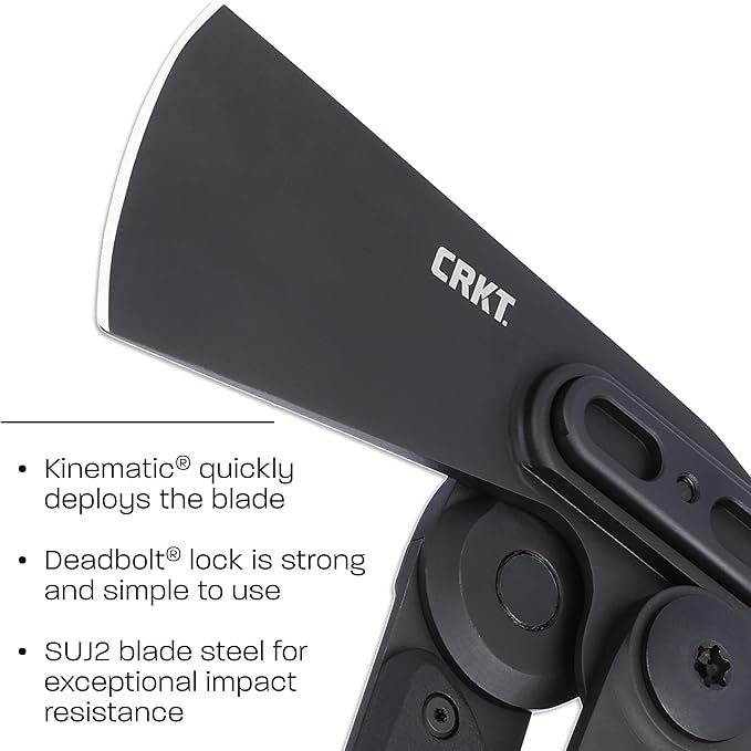 CRKT Provoke X Compact Black Folding Axe with Deadbolt Lock: SUJ2 Steel Plain Edge Blade Stainless Steel Handle 4141KX