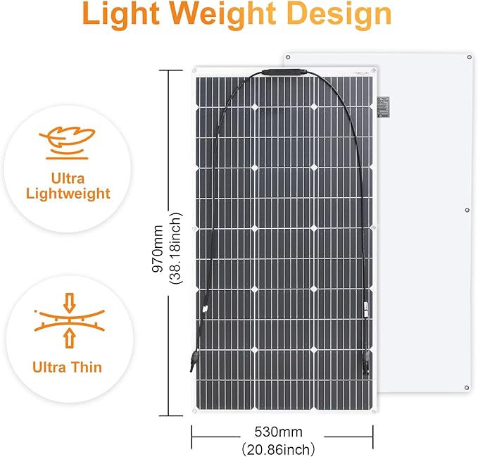 500W Flexible Solar Panel 5pieces 100W 12V Monocrystalline Solar Panel for Car Camper RV Yacht Boat Battery Off-Grid Outdoor Charging