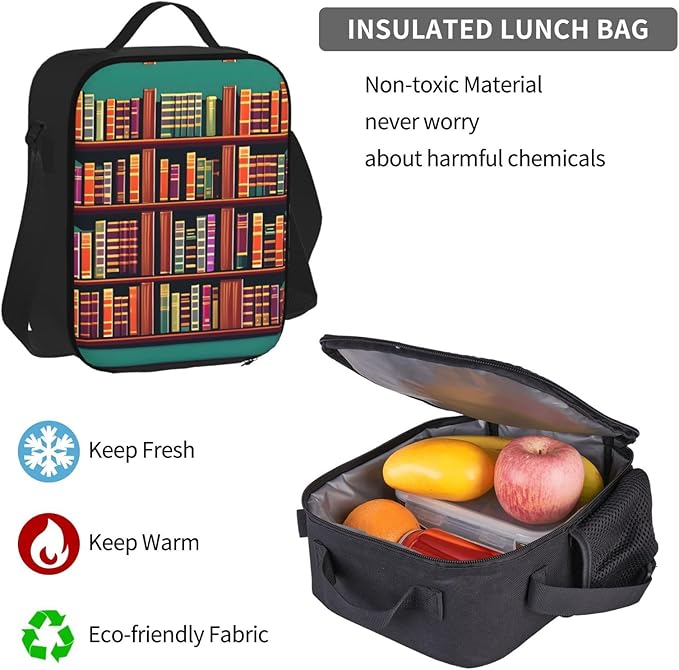3pcs Backpack Sets Library Bookshelf Printed Backpacks Set With Lunch Bag Pencil Pouch