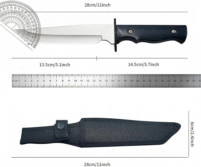 12.7 Fixed Blade Survival Knife with Sheath - High Hardness Quenched Stainless Steel Outdoor Knife - Classic Solid Wood Handle Spine - Professional Utility Tool for Camping Hunting &amp Bushcraft