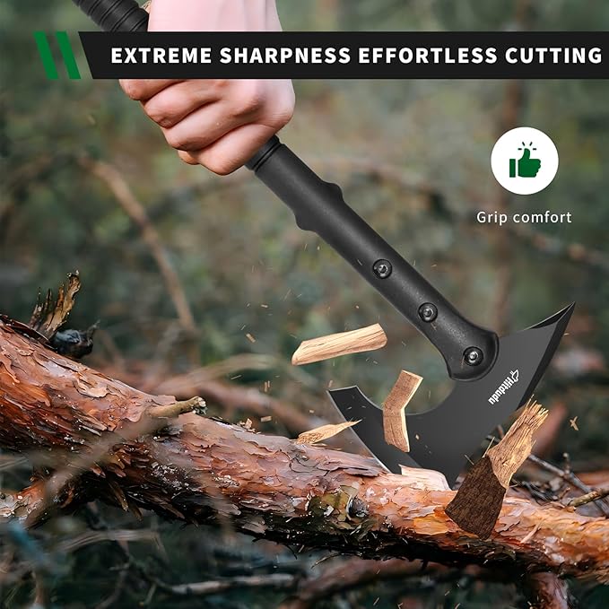 Camping Axe Tactical Survival Tomahawk Outdoor Axe for Hiking with Spike Hatchet Emergency Breaching Multitool Throwing Axe Includes Sheath