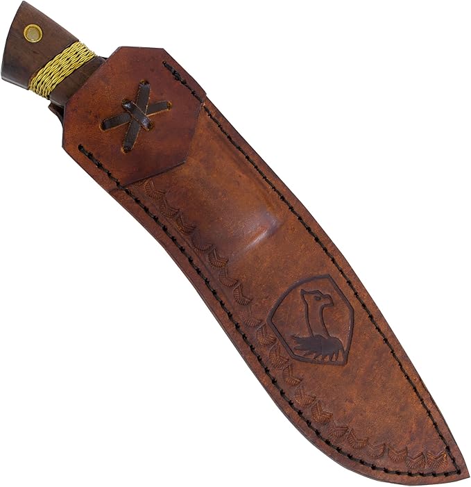 Condor Tool &amp Knife Large Huron Bushcraft Knife - 1095 High-Carbon Steel Blade - Full-Tang Construction - Ergonomic Walnut Handle - Handcrafted Leather Sheath - Ideal for Bushcraft Camping &amp