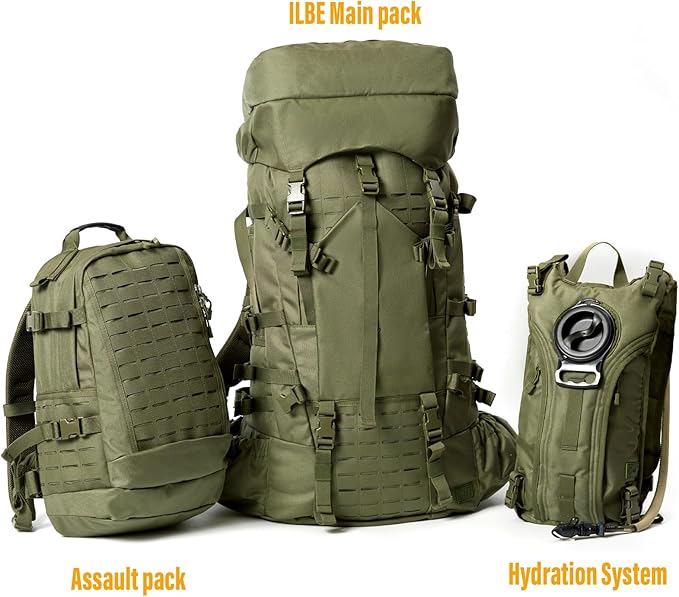 MT Military Army Large Rucksack with Detacheable Assault Backpack Hydration Pack Shoulder Straps and Waist Belt Metal Frame | Detacheable Hydration Pack Shoulder Straps Waist Belt Metal Frame