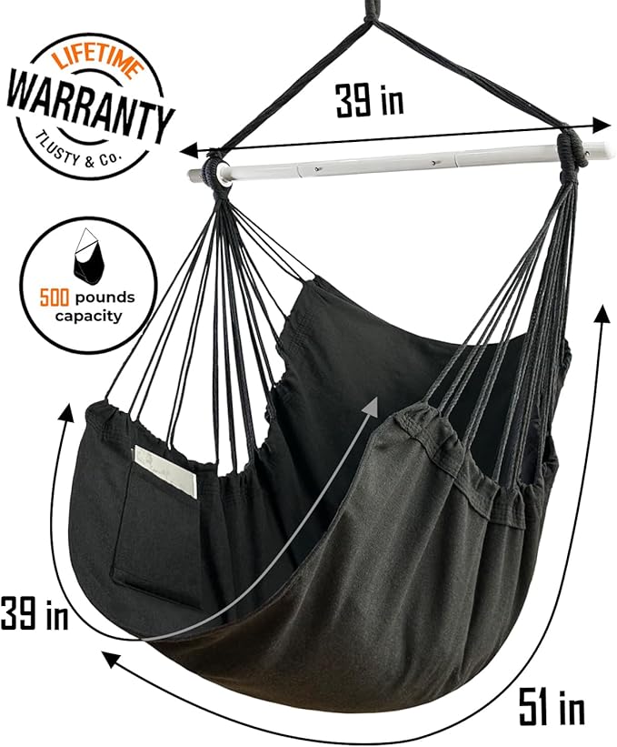 Lulladle Hammock Chair Hanging Rope Swing - Hammock Chair Bedrooms - Swing Chair Indoor - Hanging Chair Outdoor - Max Weight 500 Lbs
