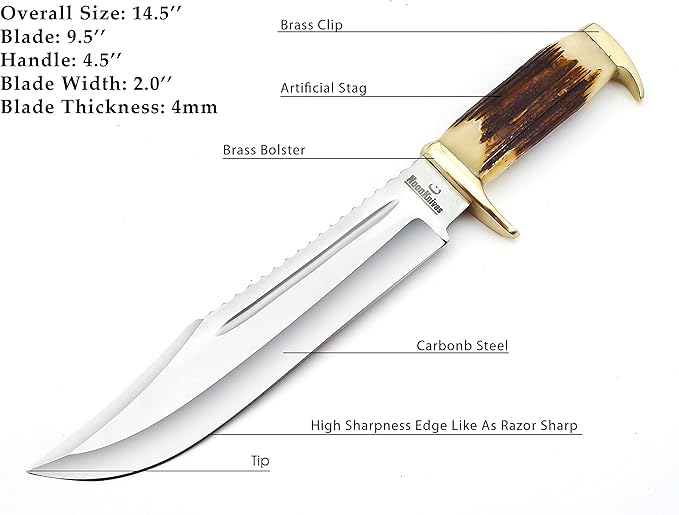 15.5 Hand Made carbon Steel hand forged blade Collectible Bowie Knife Handle Brass clip with (stag horn) (01 stag)