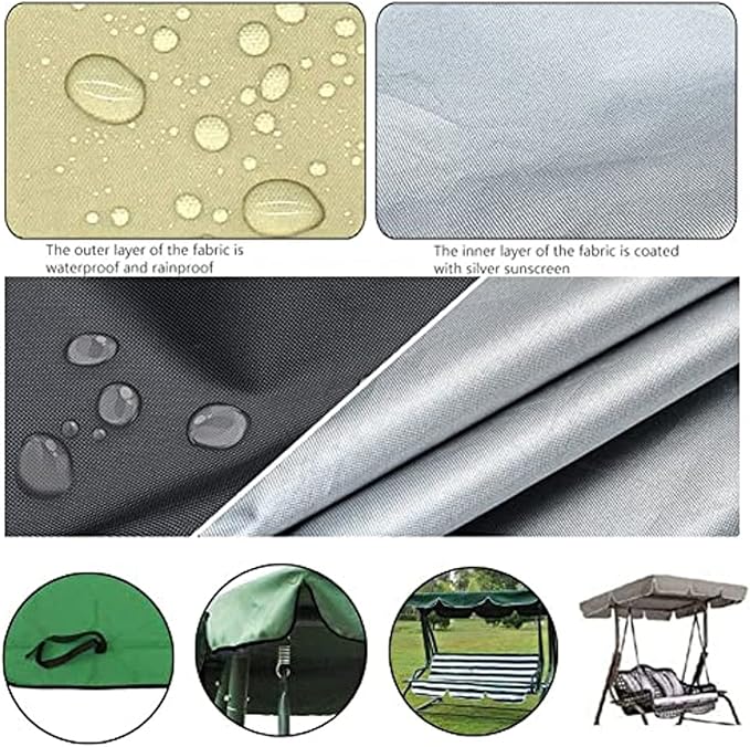 Garden Swing Canopy Replacement for 2 &amp 3 Seater Outdoor Patio Swing Water Resistant Hammock Cover with Sun Shelter for Seat Furniture (Grey 249 * 185 * 18cm)