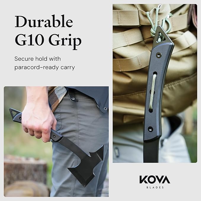 KOVA Black Thorn Hatchet - Stainless Steel 14 Overall Length 6.8 Blade G10 Handle - Lightweight &amp Durable Axe Ideal for Camping Survival and Outdoor Adventure