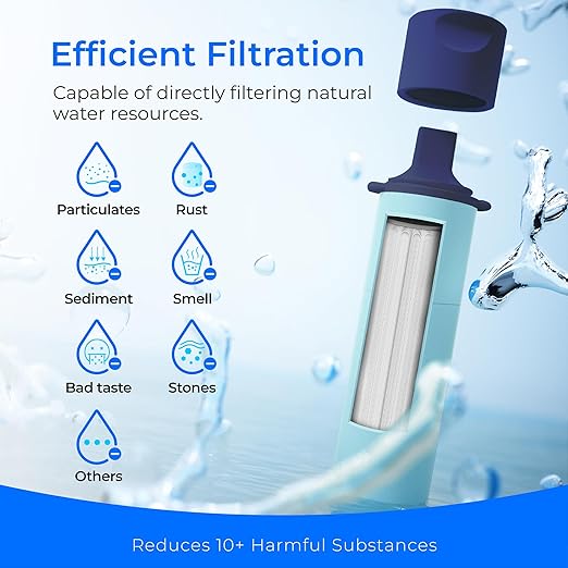 Waterdrop Gravity Water Filter Straw Camping Water Filtration System Water Purifier Survival for Travel Backpacking and Emergency Preparedness 0.1 Micron 4 Pack Light Blue