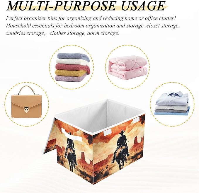 Desert Cowboy Horse Storage Bins with Lids Foldable Storage Boxes Cube Closet Storage Baskets Container Organizers for Home Bedroom Office