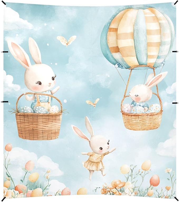 ALAZA Cute Bunnies Baskets Easter Eggs Hot Air Balloons Beach Tent Sun Shelter Portable Canopy Sunshade for Outdoor Camping Picnics Backyard Fun 10x9 ft