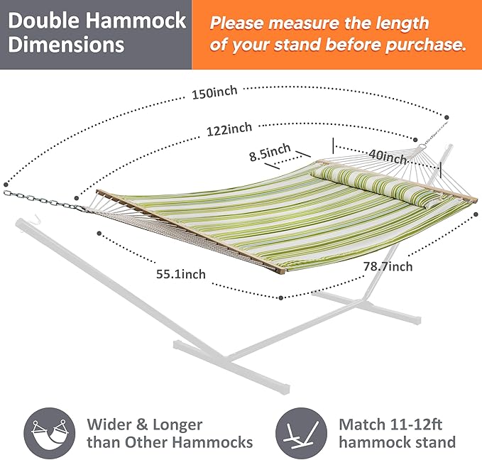 SUNCREAT Hammock 2 Person Heavy Duty Double Hammocks for Trees 2 Person Hammock with Spreader Bar Green&ampBeige