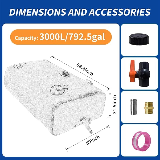 3000 L/792.5 gal Water Bladder Storage Containers Foldable Portable Water Tank Large Capacity Soft Water Bag Drought Resistance Fire Prevention Emergency Water