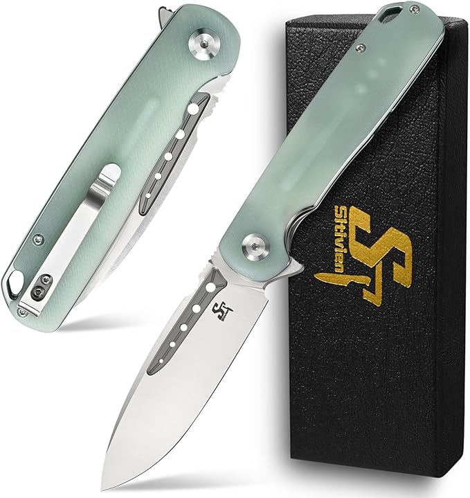 Sitivien ST131 Folding KnifeD2 Blade G10 Handle EDC Tool Knife with Liner Lock for Outdoor Camping Hiking Fishing(Jade)