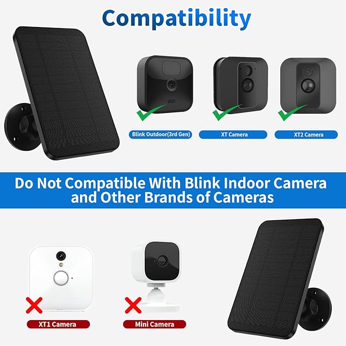 2 Pack Solar Panel for Blink Camera4W Waterproof Charger with 360° Adjustable Mount &amp 13ft Cable for Outdoor 3/4 Gen XT/XT2-with USB-C to Micro USB Port Adapter (for Blink)
