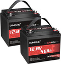 2 pack Dumfume 12V 50Ah LiFePO4 Lithium Battery Built-in 50A BMS 640Wh Energy with Low-Temp ProtectionIdeal for RVSolarHome Energy StorageOff-GridIndustrial Backup Power