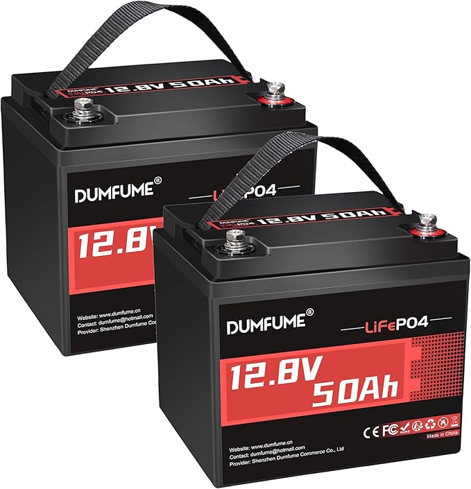 2 pack Dumfume 12V 50Ah LiFePO4 Lithium Battery Built-in 50A BMS 640Wh Energy with Low-Temp ProtectionIdeal for RVSolarHome Energy StorageOff-GridIndustrial Backup Power