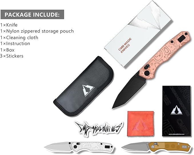 CMB Explorer V2 Copper Foil Handle 14C28N Tanto Blade Crossbar Lock Pocket Folding Knife Camping Hiking Outdoors EDC with Pocket Clip for Men Women CMB-22B